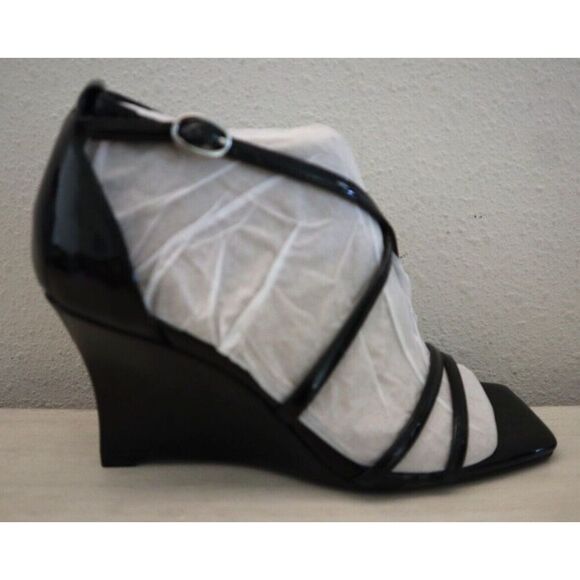 Nine West Women's Sz 5M Black Rolga 3 Strappy Wedge Heels - Picture 9 of 11